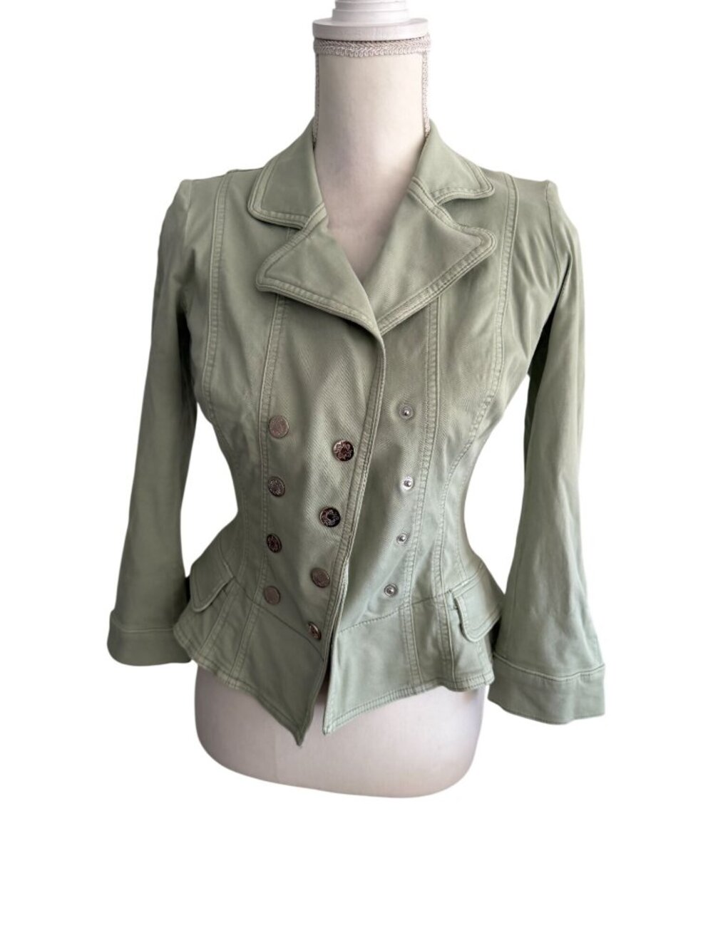 White House Black Market Sage Green Double-Breasted Peplum Blazer - Picture 5 of 9